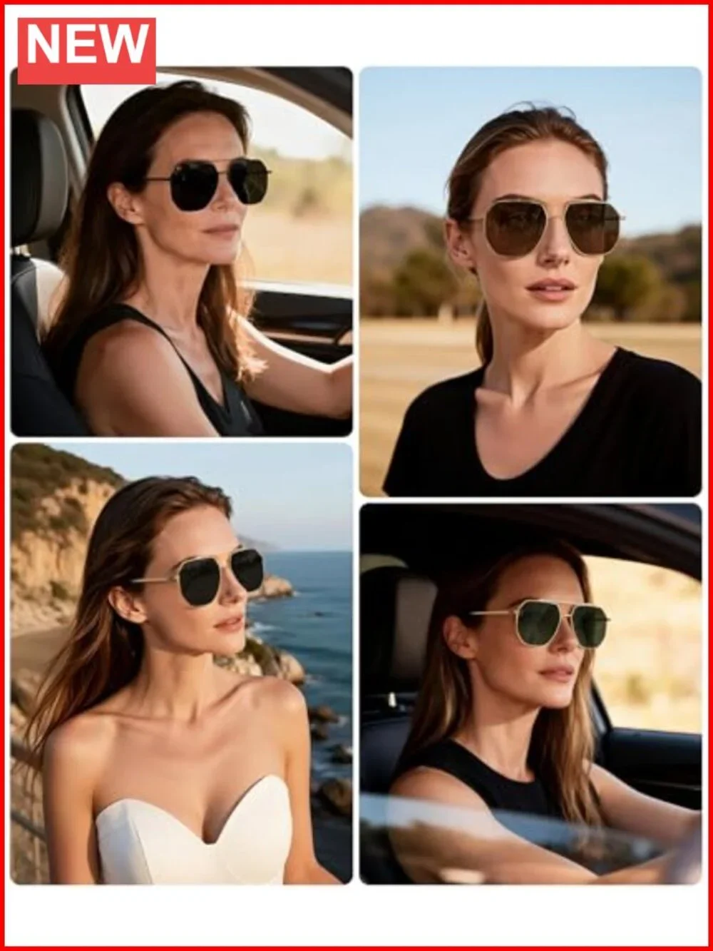 Retro Oversized Aviator Sunglasses for Women Men Polarized Metal Shades